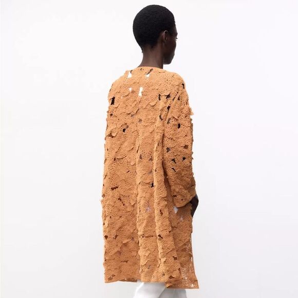 Zara Macramé Open Knit Boho Cardigan Coat Small - Picture 7 of 12